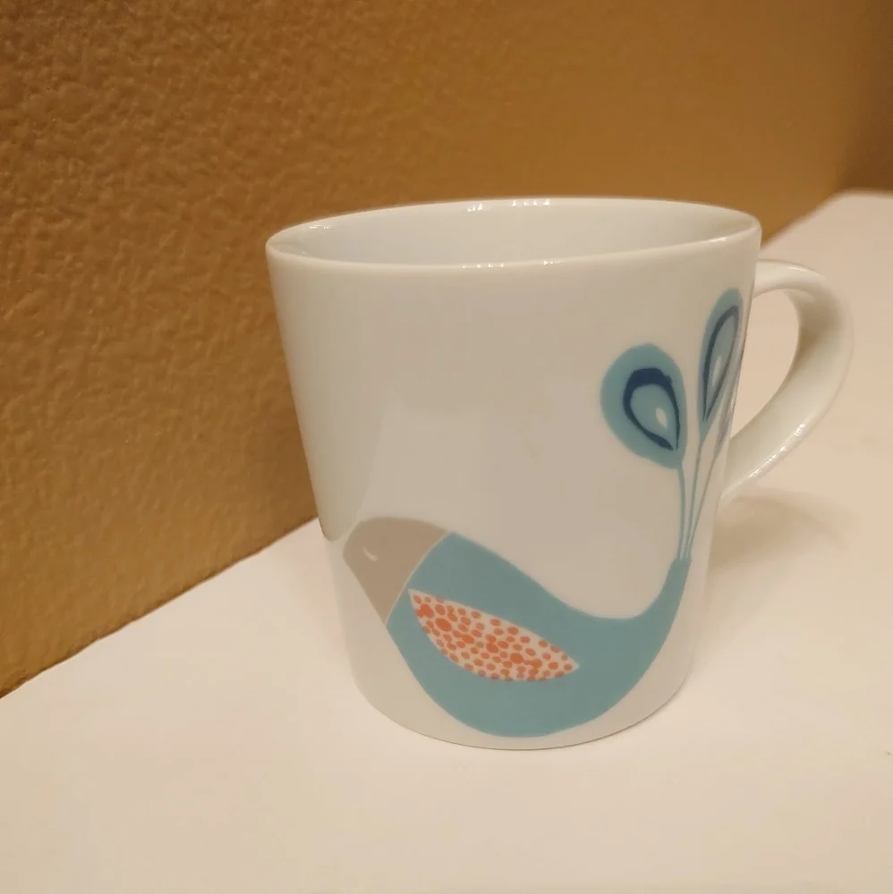 Crate & barrel aqua pink retro pigeon mug